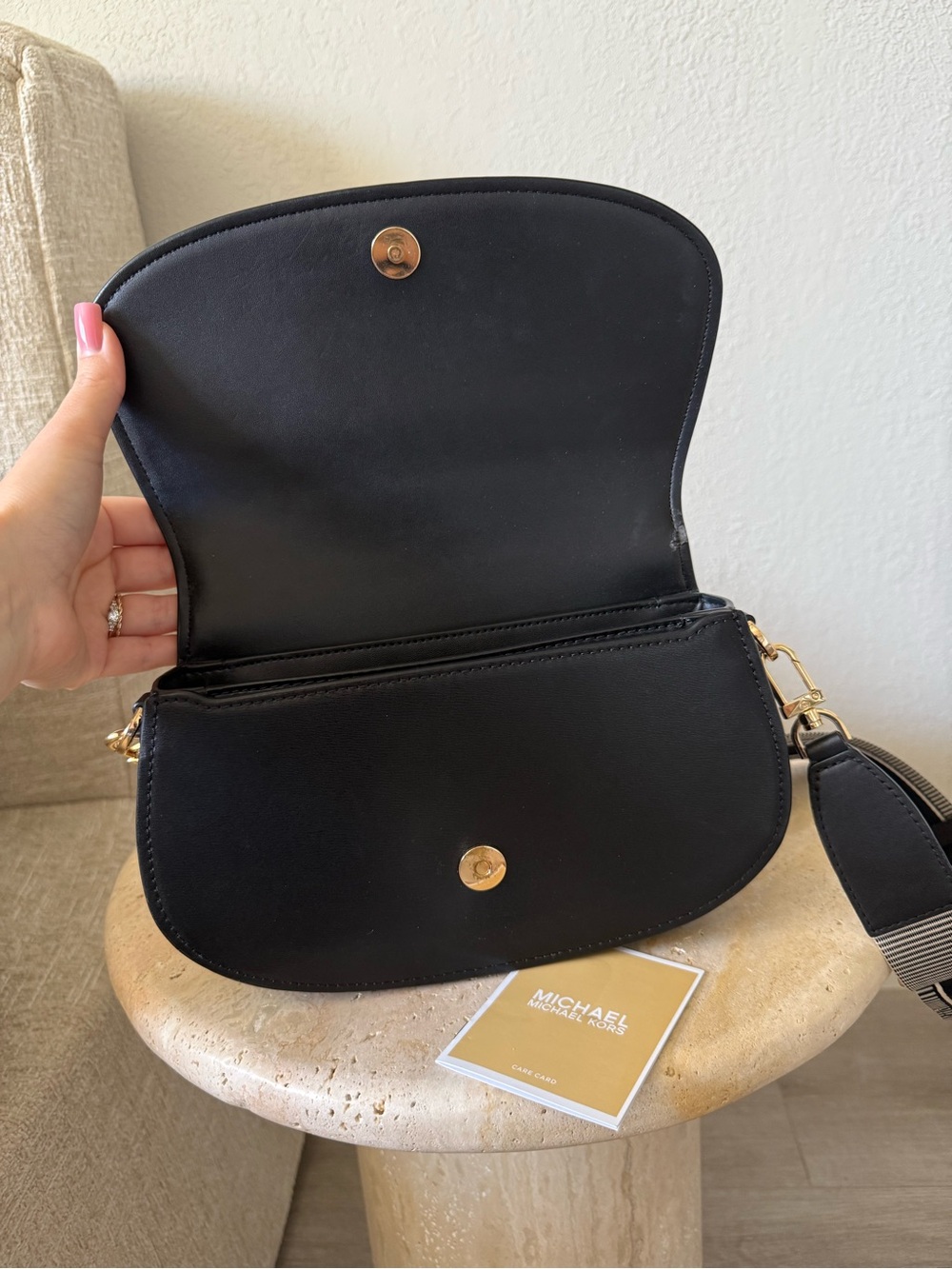 Michael Kors Black Leather Shoulder Bag Wide Strap Gold Hardware NWT - Picture 6 of 14